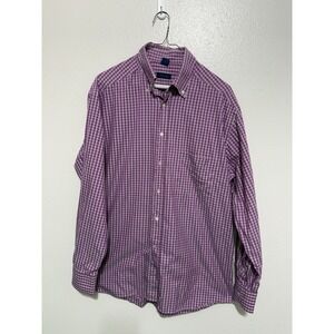 JEFF ROSE Men's Dress Shirt Purple Plaid Long Sleeve 100% Cotton- Made In Italy